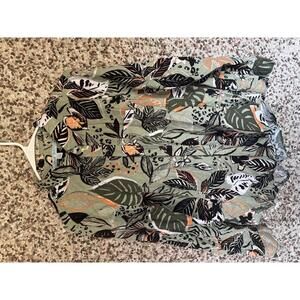 Blue Sol Leaf Print Button Up Shirt Green Orange Black White - Size Large